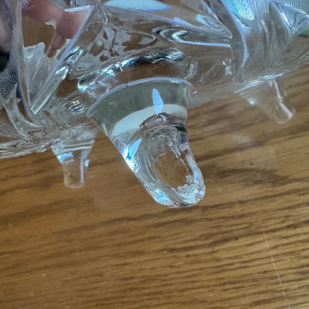 Vintage Crystal Glass Footed Candy Dish Bowl‎ Etched Floral Leaves Design